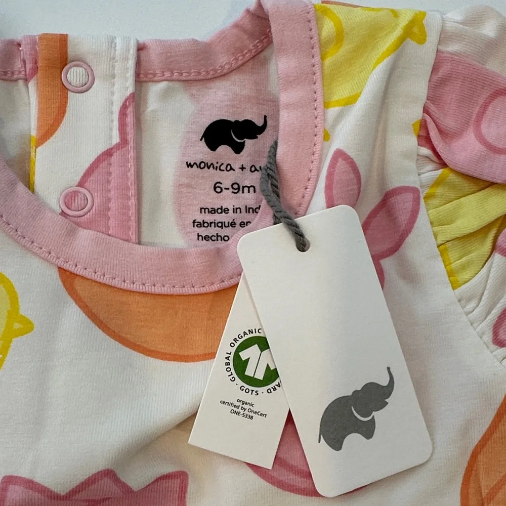 Monica + Andy Organic Cotton Ruffle Hem Bodysuit - Bunnies & Chicks‎